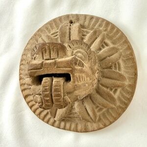 Vintage 1960s Mexican Pottery Wall Plaque Feathered Serpent Head Terra Cotta
